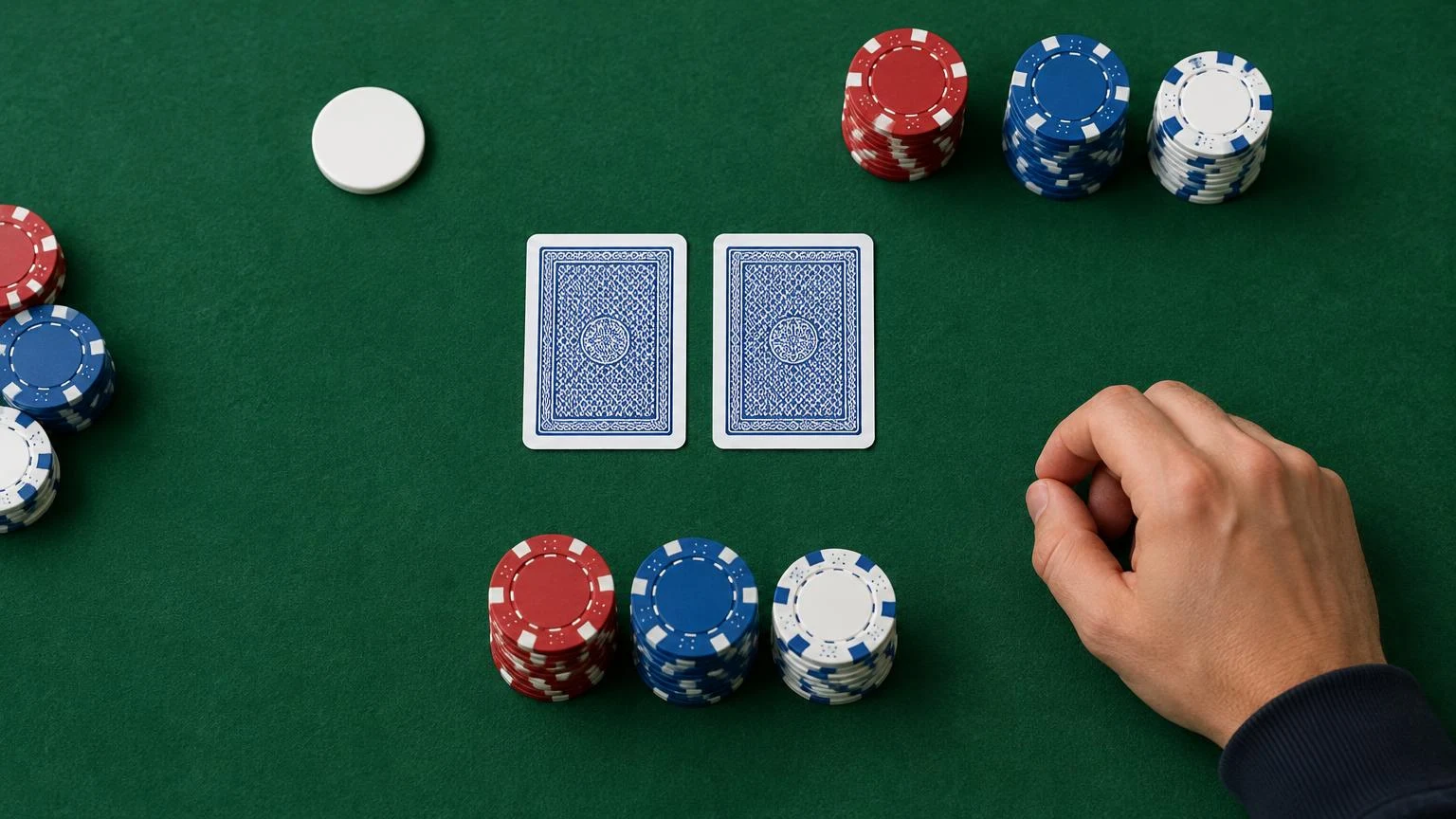 Pokerchips en kaarten aan een pokertafel