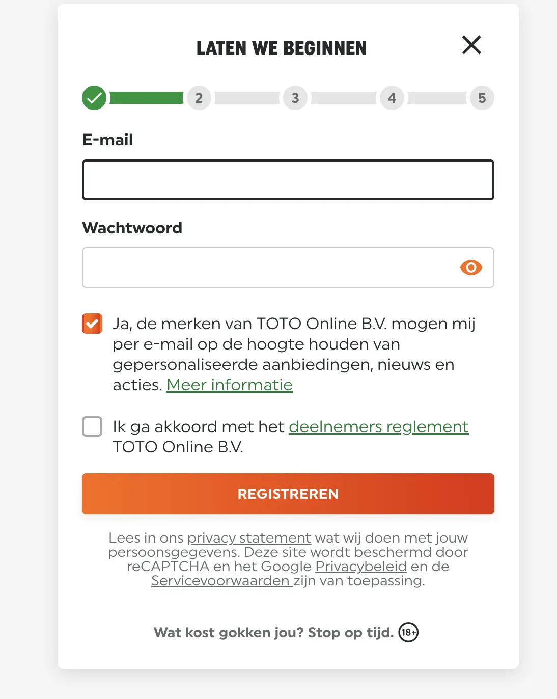 Registratie TOTO